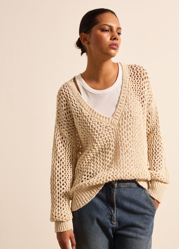 Pullover oversize traforato con scollo a V