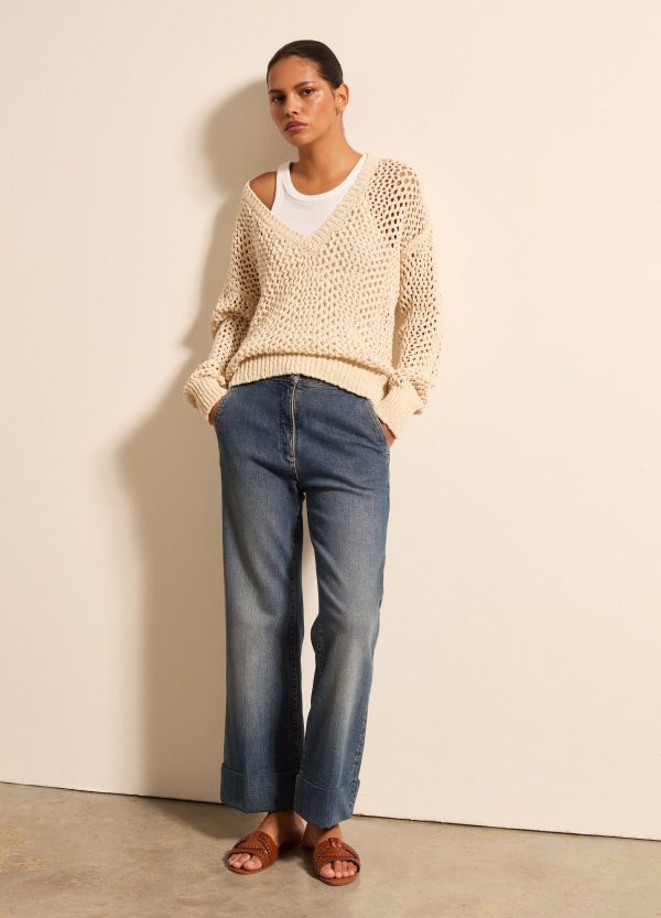 Pullover oversize traforato con scollo a V - Image 2