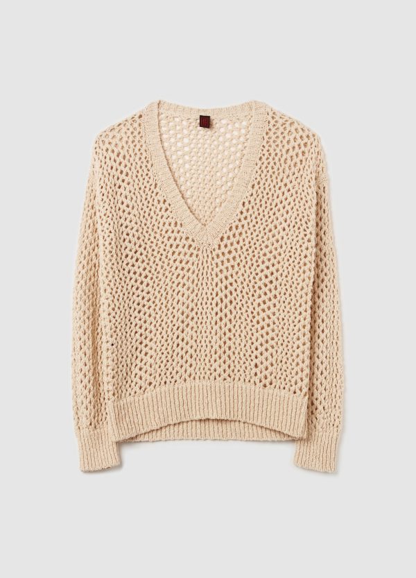 Pullover oversize traforato con scollo a V - Image 5