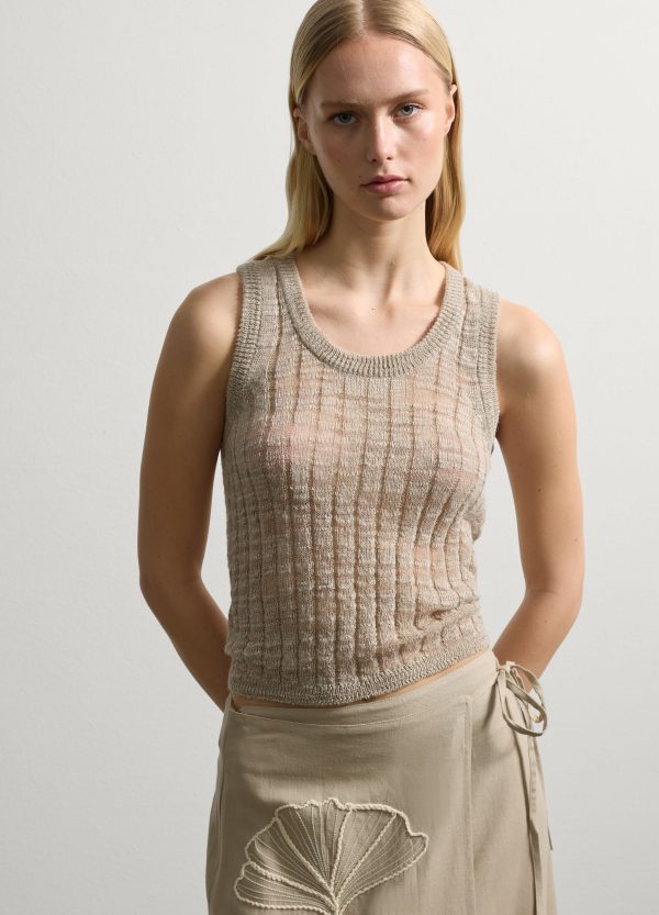 Tank top in misto lino a coste