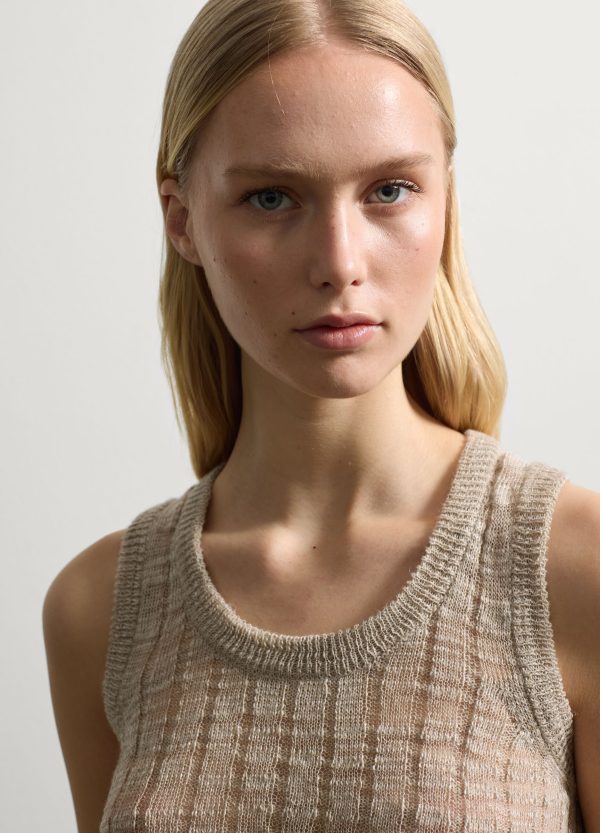Tank top in misto lino a coste - Image 3