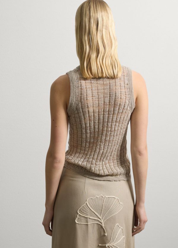 Tank top in misto lino a coste - Image 4