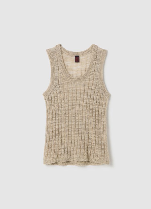 Tank top in misto lino a coste - Image 5