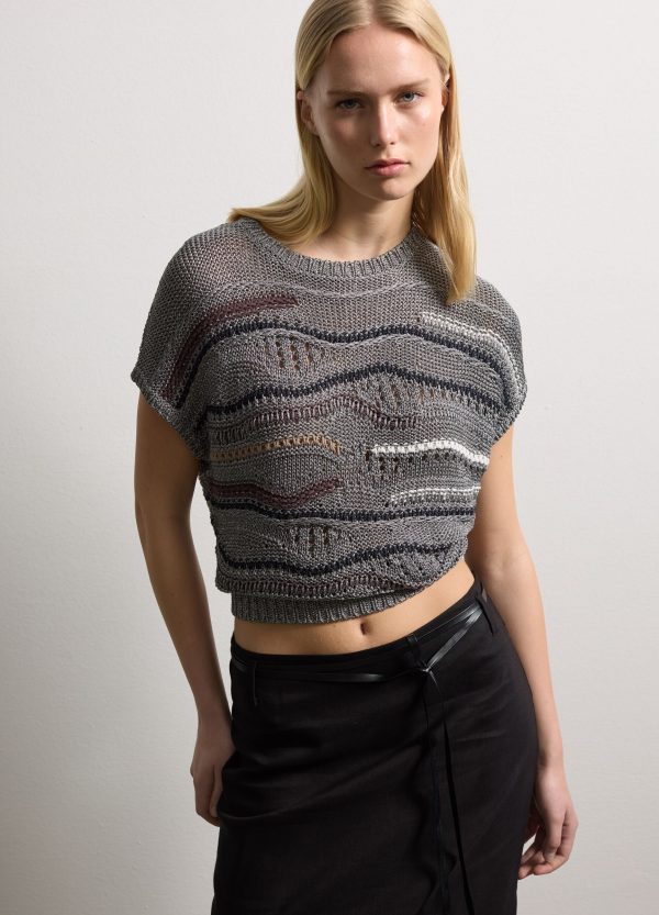 Maglia in lurex con dettagli a contrasto