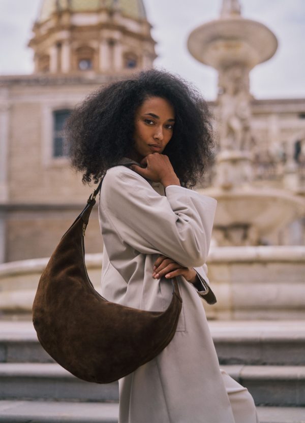 Borsa a mezza luna in suede