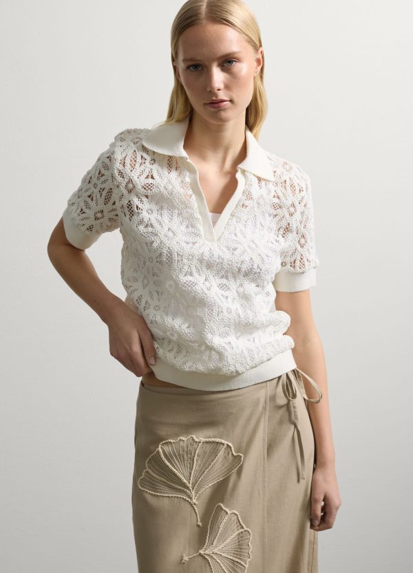 Maglia in pizzo con scollo a polo