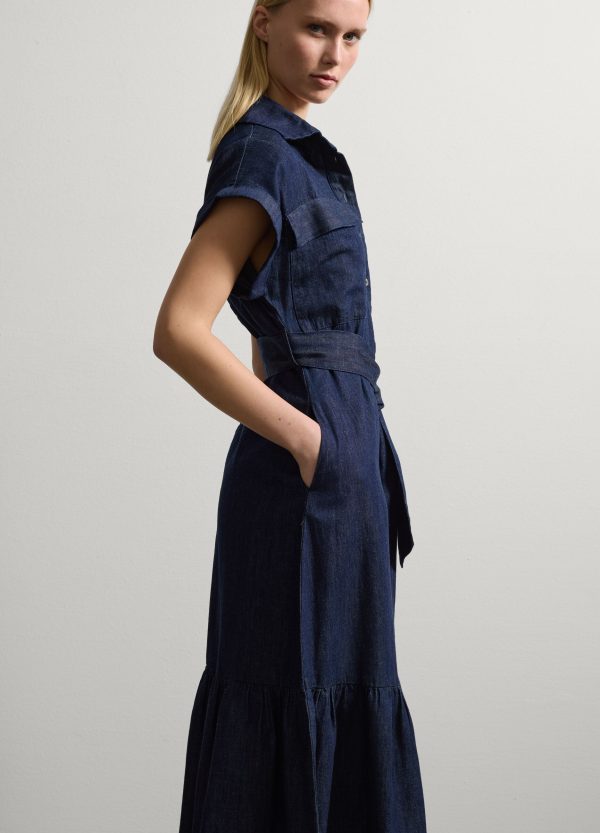 Vestito chemisier in denim con balza