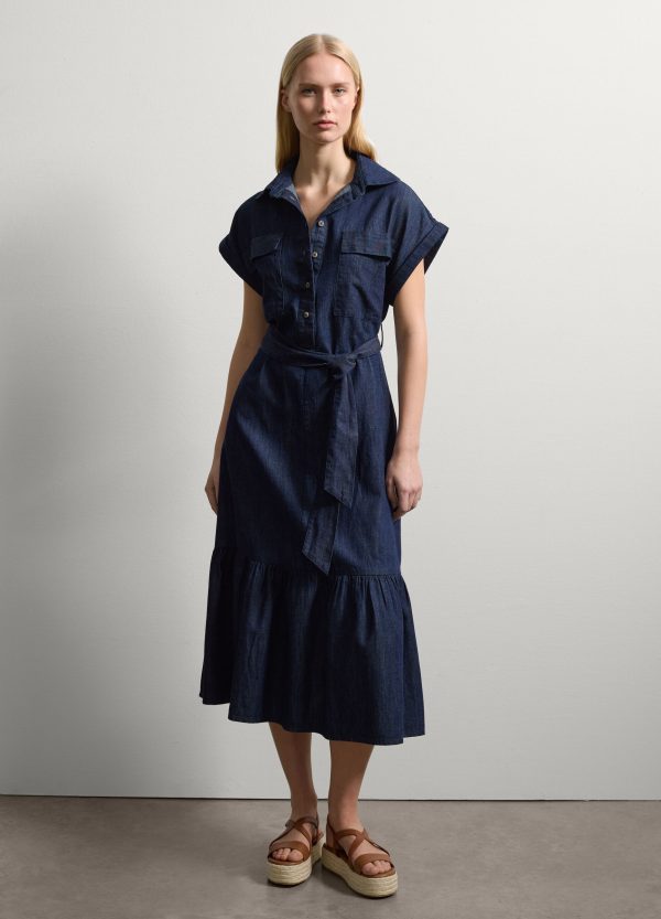 Vestito chemisier in denim con balza - Image 2