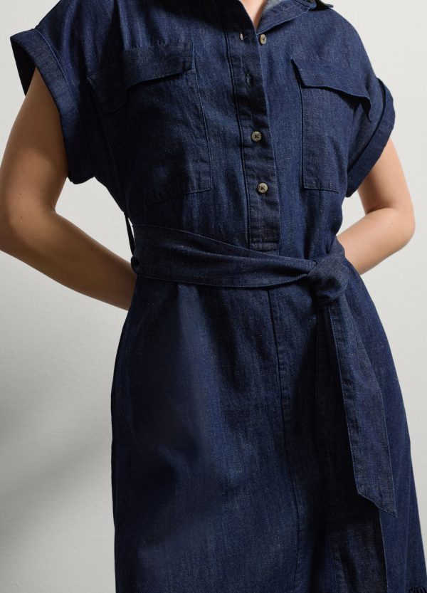 Vestito chemisier in denim con balza - Image 3